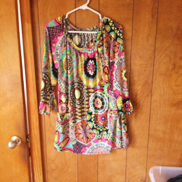 Women’s Boho Multicolor Mandala Print 3/4 Sleeve Tunic Top size XL - Picture 1 of 3